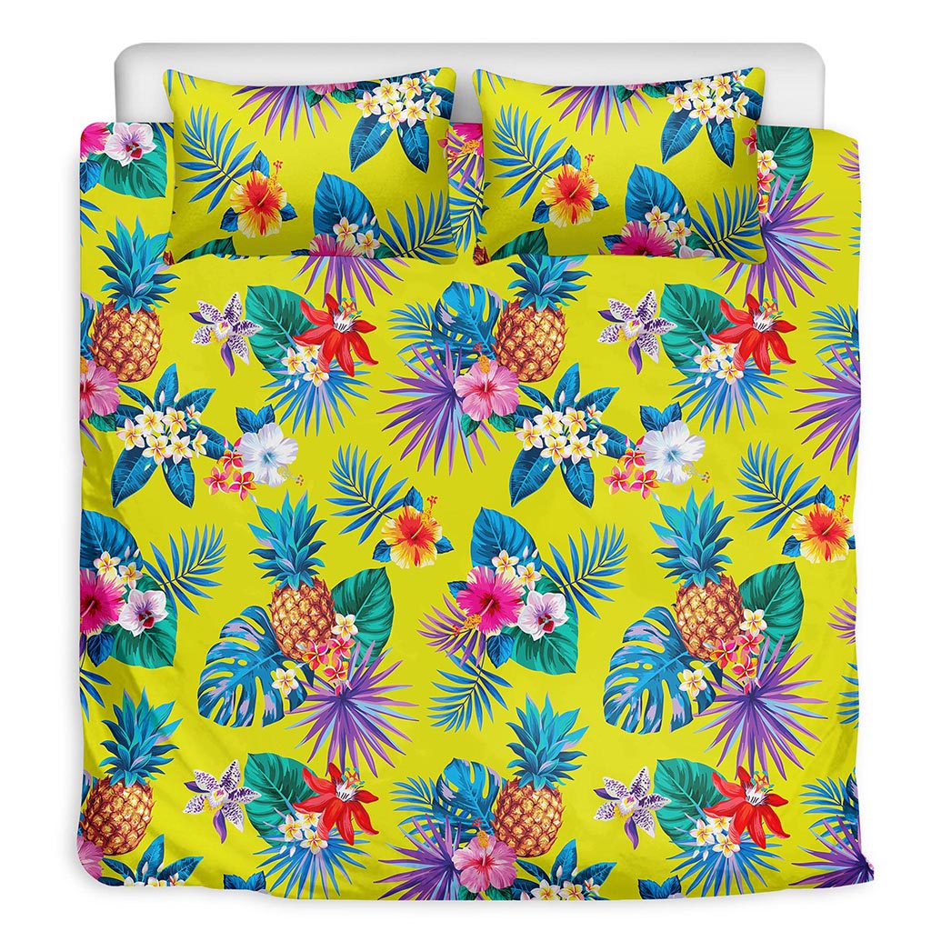 Lime Hawaiian Pineapple Pattern Print Duvet Cover Bedding Set