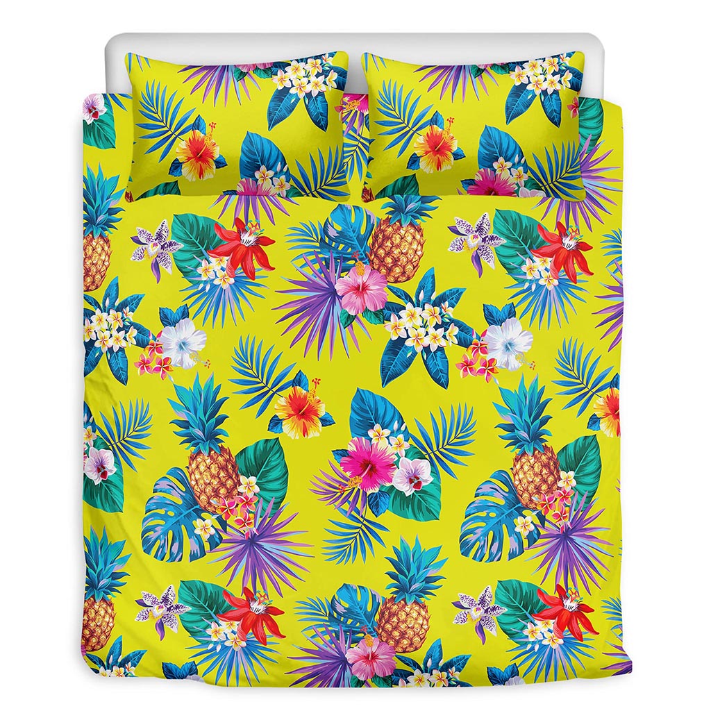 Lime Hawaiian Pineapple Pattern Print Duvet Cover Bedding Set