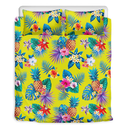 Lime Hawaiian Pineapple Pattern Print Duvet Cover Bedding Set