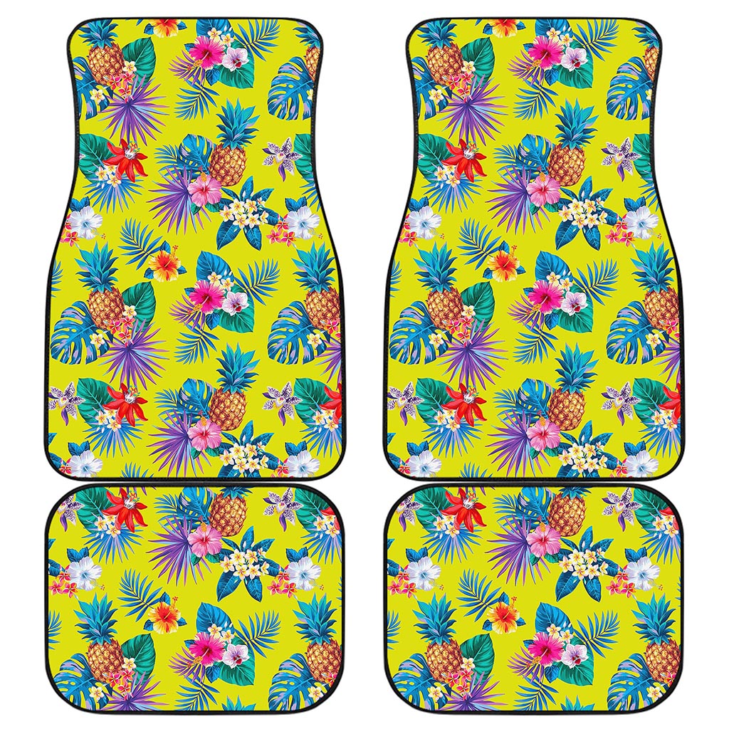 Lime Hawaiian Pineapple Pattern Print Front and Back Car Floor Mats