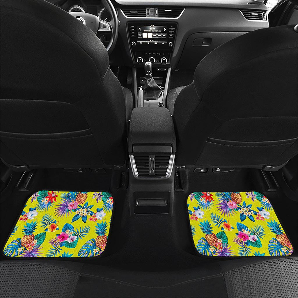 Lime Hawaiian Pineapple Pattern Print Front and Back Car Floor Mats