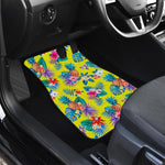 Lime Hawaiian Pineapple Pattern Print Front and Back Car Floor Mats