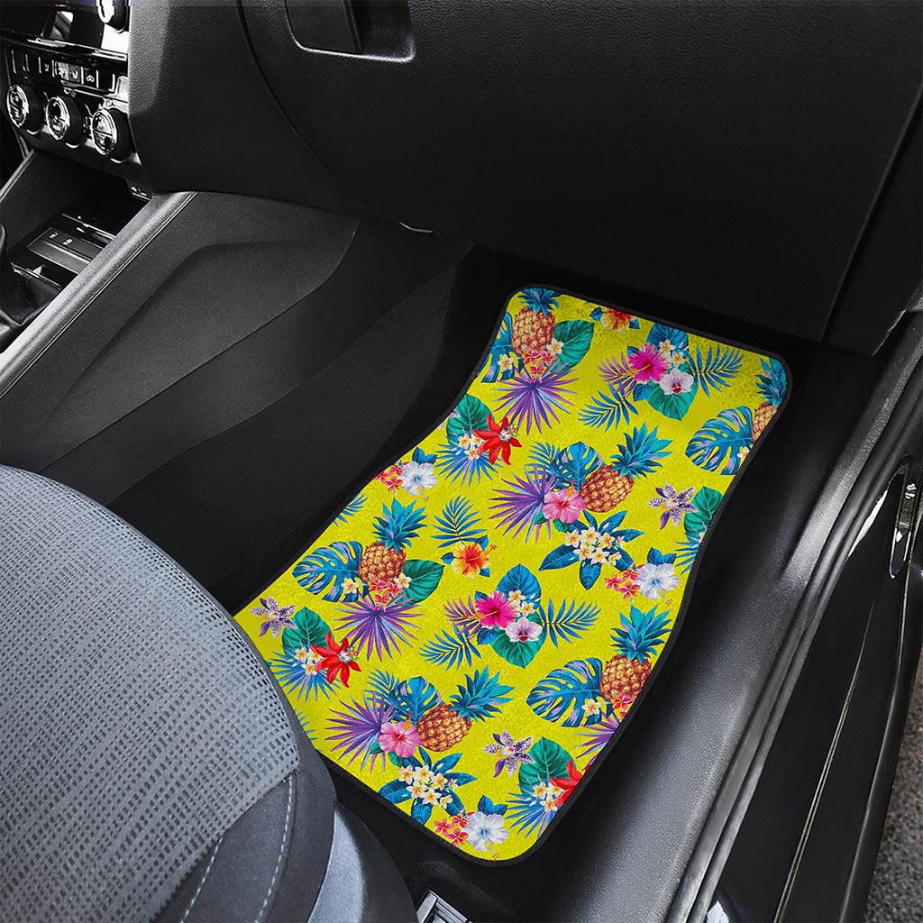 Lime Hawaiian Pineapple Pattern Print Front and Back Car Floor Mats