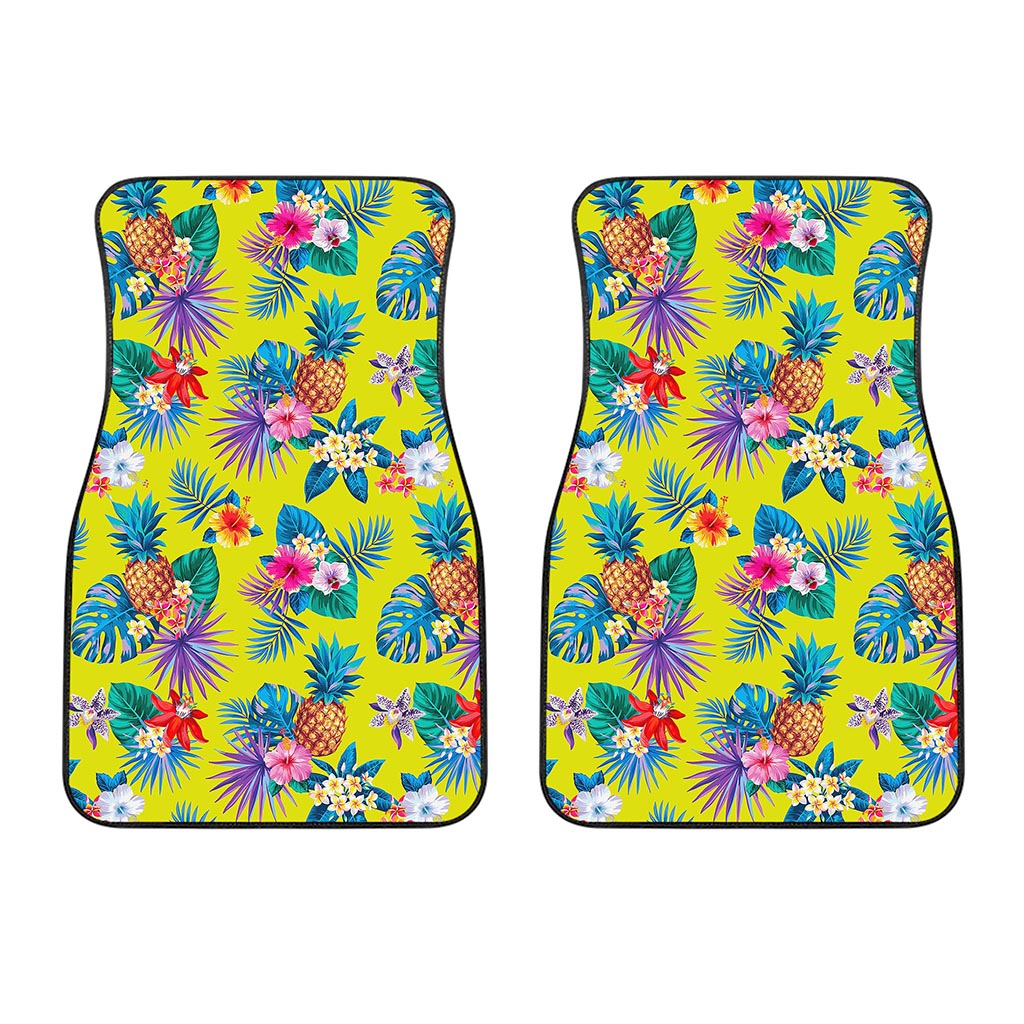 Lime Hawaiian Pineapple Pattern Print Front Car Floor Mats