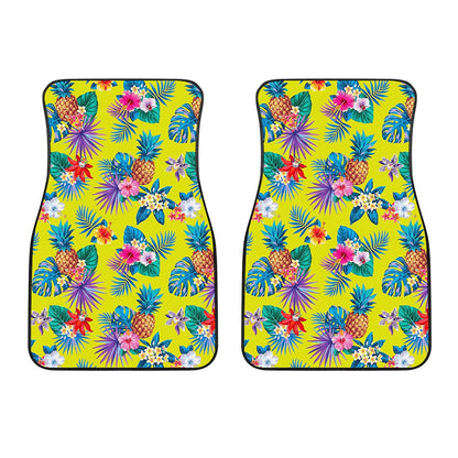 Lime Hawaiian Pineapple Pattern Print Front Car Floor Mats