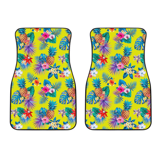 Lime Hawaiian Pineapple Pattern Print Front Car Floor Mats