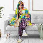 Lime Hawaiian Pineapple Pattern Print Hooded Blanket