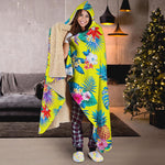 Lime Hawaiian Pineapple Pattern Print Hooded Blanket
