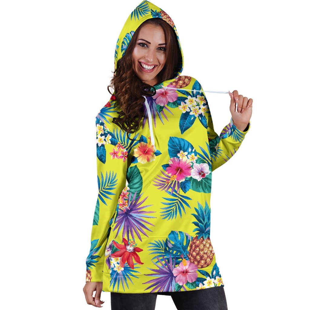 Lime Hawaiian Pineapple Pattern Print Hoodie Dress GearFrost