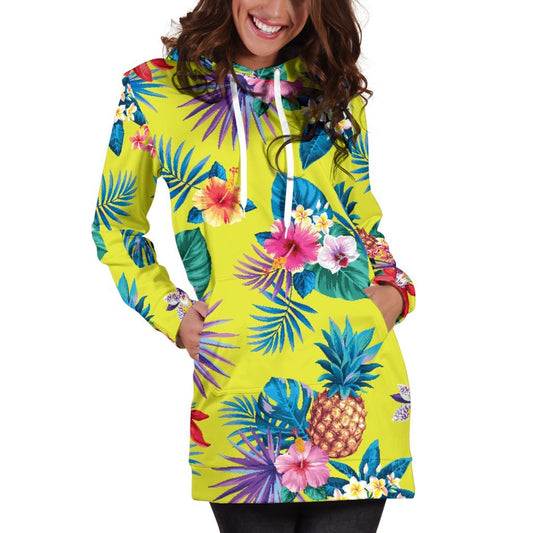 Lime Hawaiian Pineapple Pattern Print Hoodie Dress GearFrost
