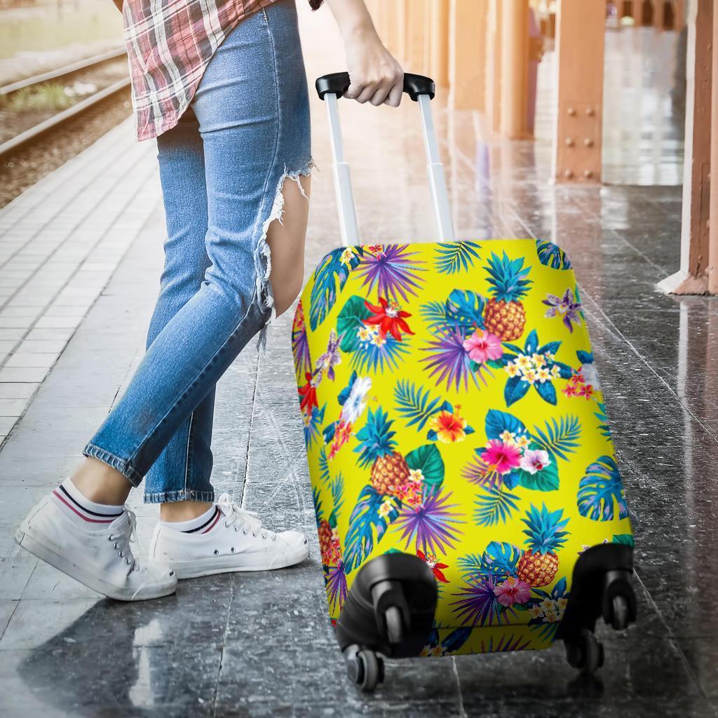 Lime Hawaiian Pineapple Pattern Print Luggage Cover GearFrost