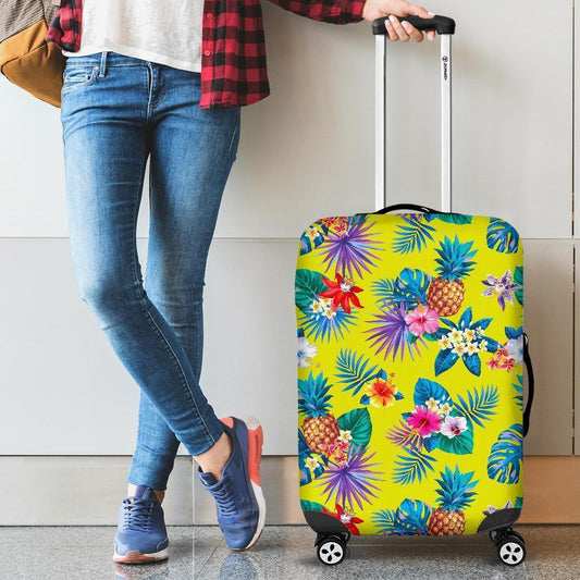 Lime Hawaiian Pineapple Pattern Print Luggage Cover GearFrost