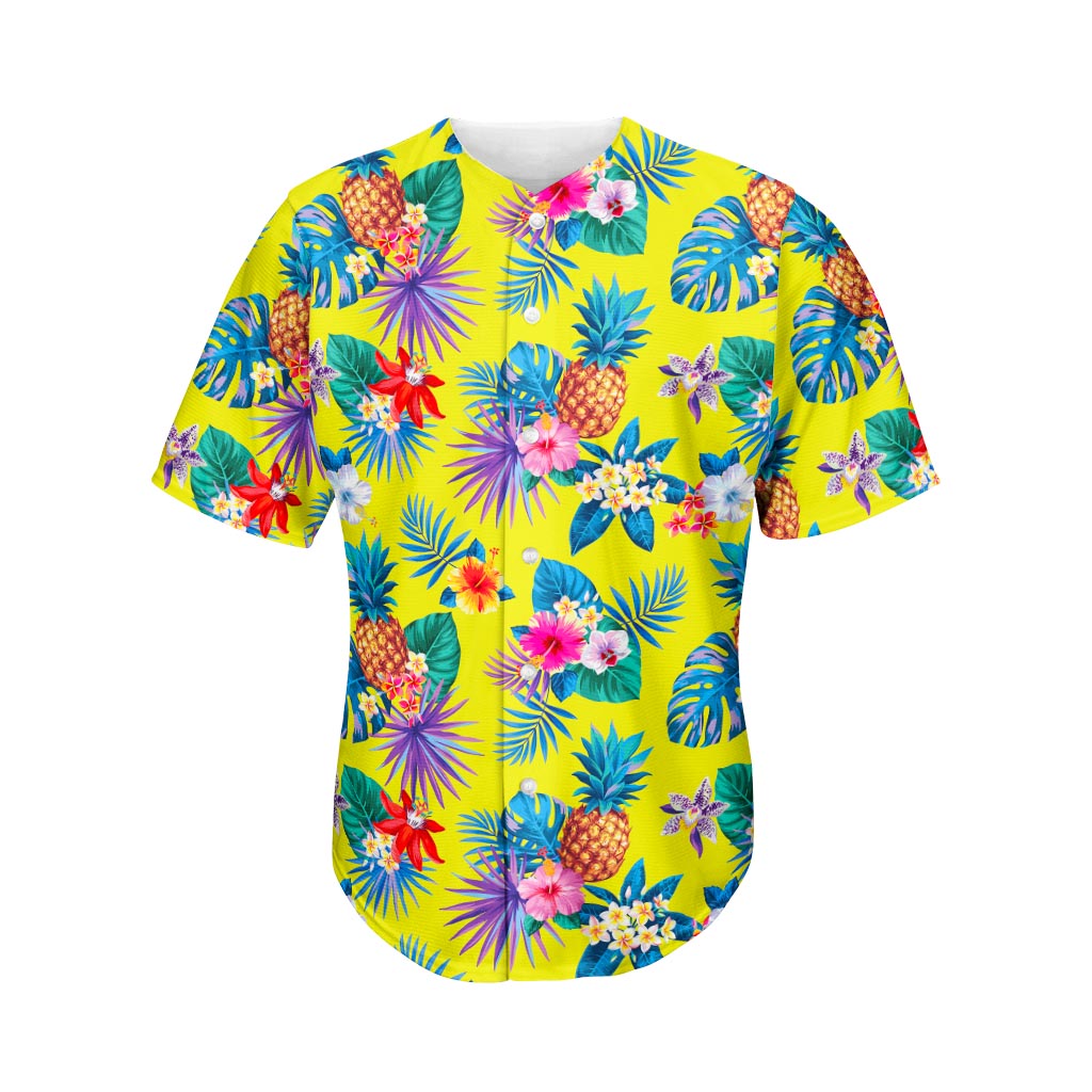 Lime Hawaiian Pineapple Pattern Print Men's Baseball Jersey