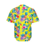 Lime Hawaiian Pineapple Pattern Print Men's Baseball Jersey