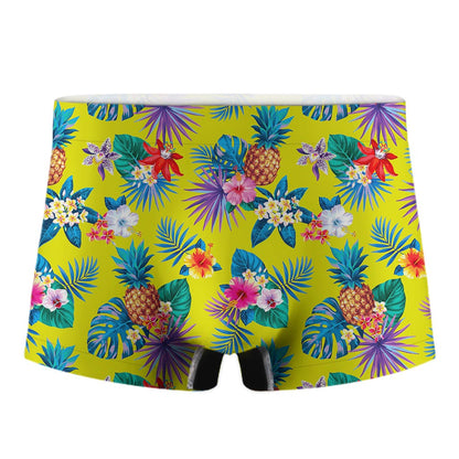 Lime Hawaiian Pineapple Pattern Print Men's Boxer Briefs