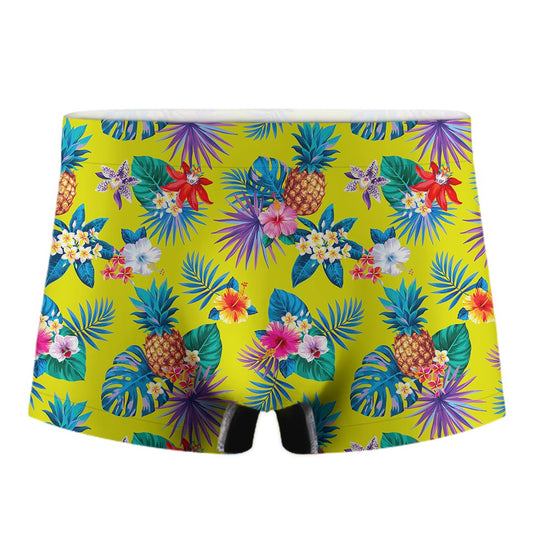 Lime Hawaiian Pineapple Pattern Print Men's Boxer Briefs