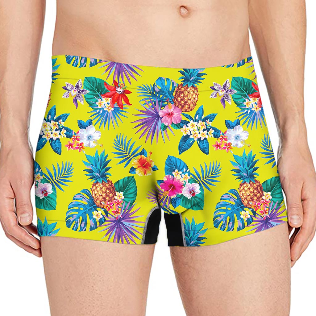Lime Hawaiian Pineapple Pattern Print Men's Boxer Briefs