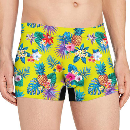 Lime Hawaiian Pineapple Pattern Print Men's Boxer Briefs