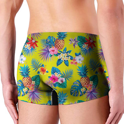 Lime Hawaiian Pineapple Pattern Print Men's Boxer Briefs