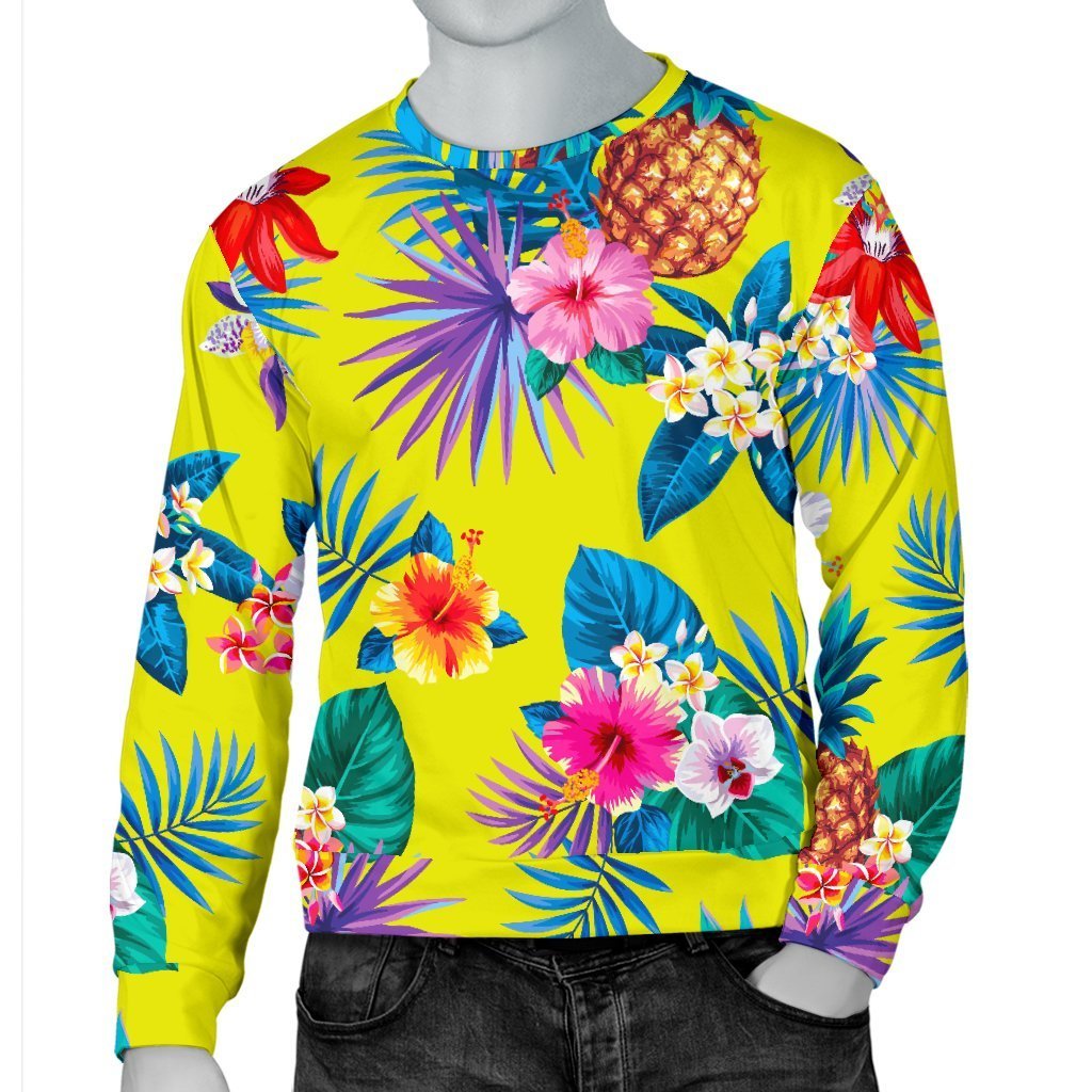 Lime Hawaiian Pineapple Pattern Print Men's Crewneck Sweatshirt GearFrost