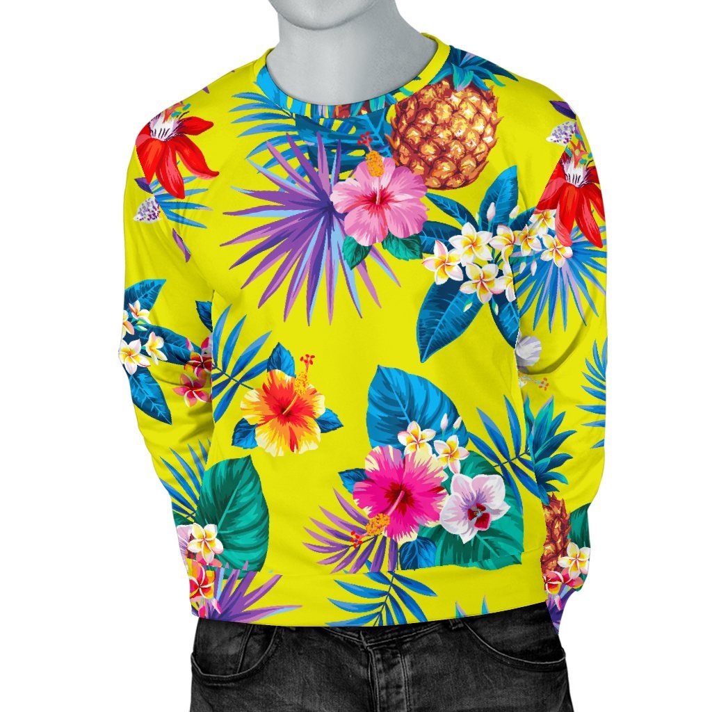 Lime Hawaiian Pineapple Pattern Print Men's Crewneck Sweatshirt GearFrost