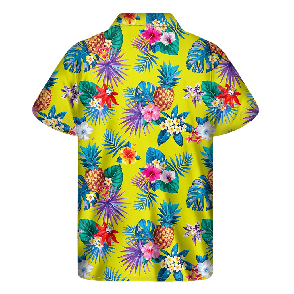 Lime Hawaiian Pineapple Pattern Print Men's Short Sleeve Shirt