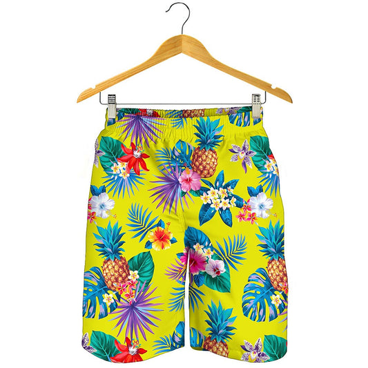 Lime Hawaiian Pineapple Pattern Print Men's Shorts