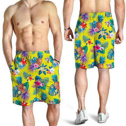 Lime Hawaiian Pineapple Pattern Print Men's Shorts