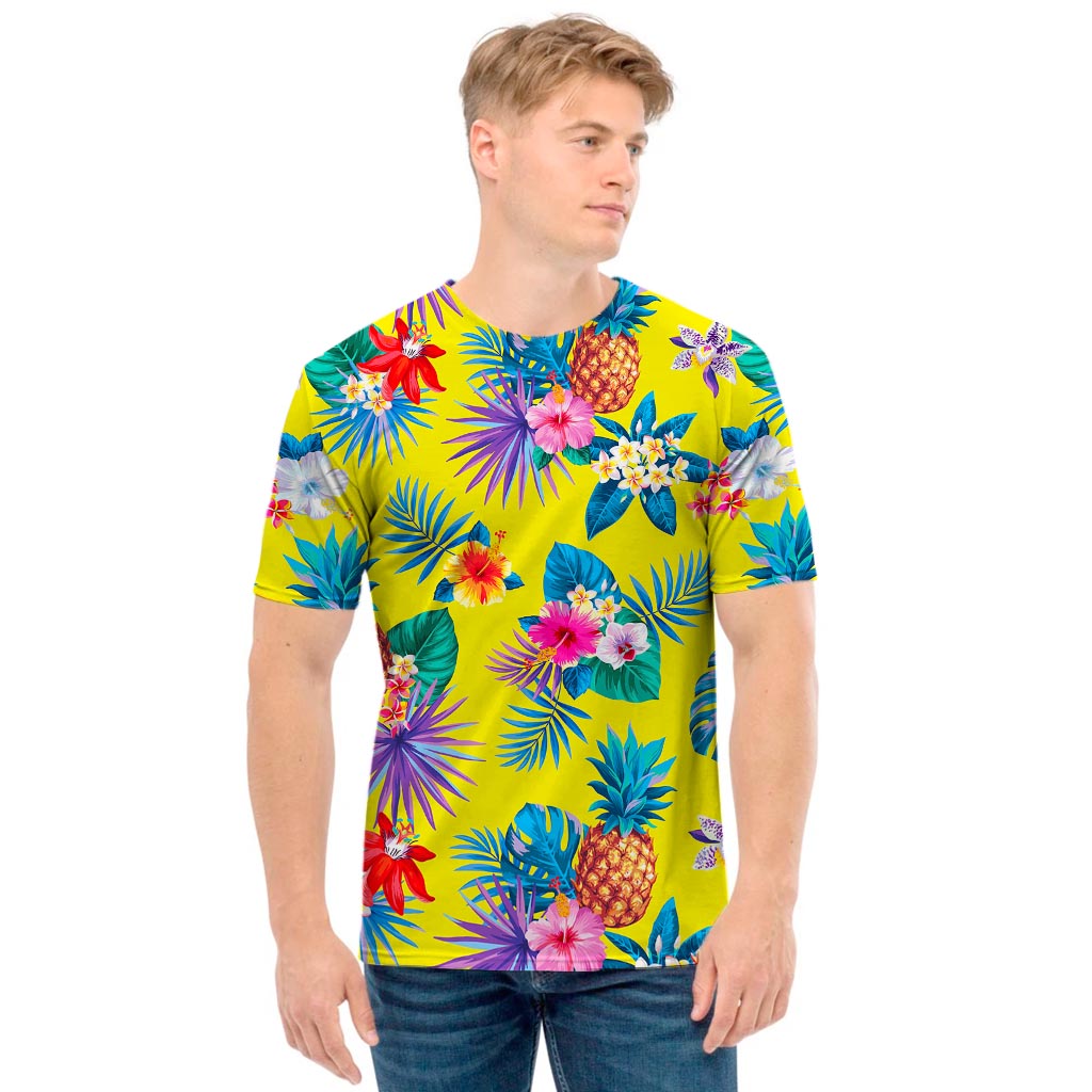 Lime Hawaiian Pineapple Pattern Print Men's T-Shirt