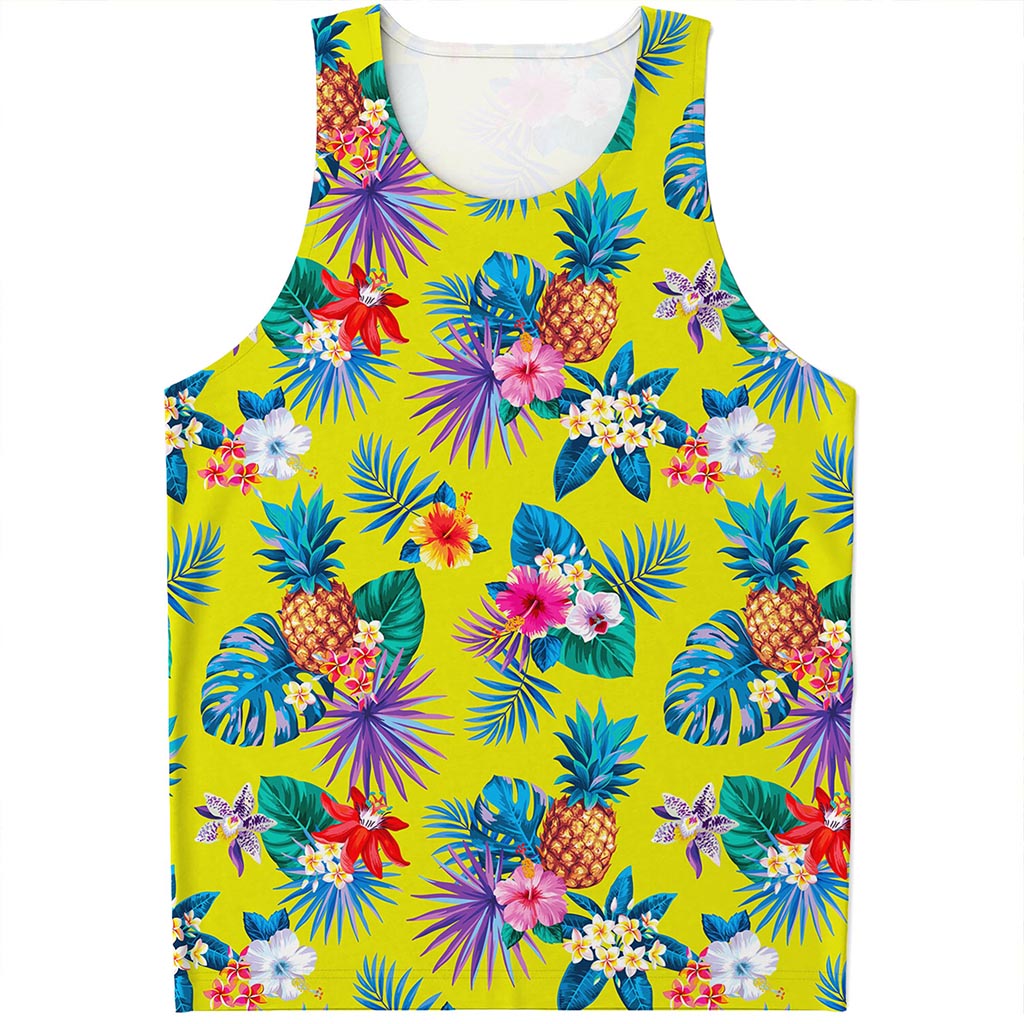 Lime Hawaiian Pineapple Pattern Print Men's Tank Top