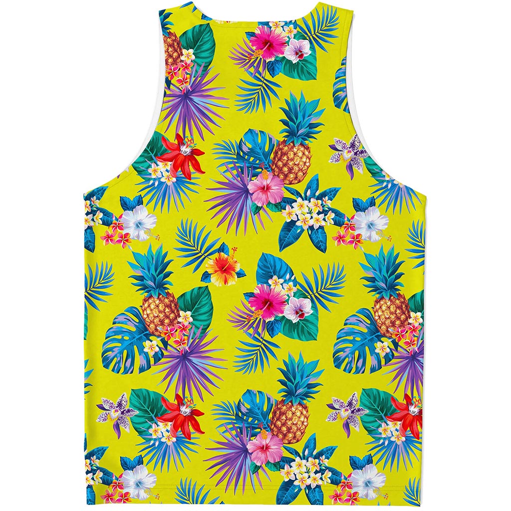 Lime Hawaiian Pineapple Pattern Print Men's Tank Top