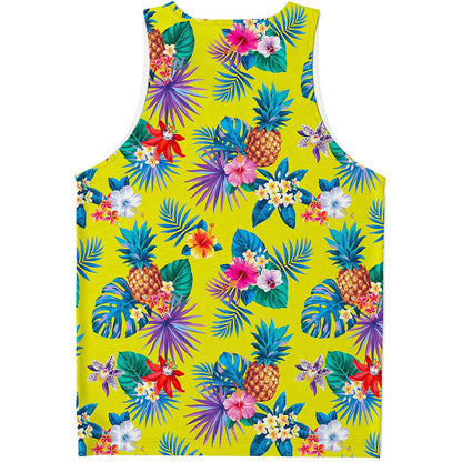 Lime Hawaiian Pineapple Pattern Print Men's Tank Top