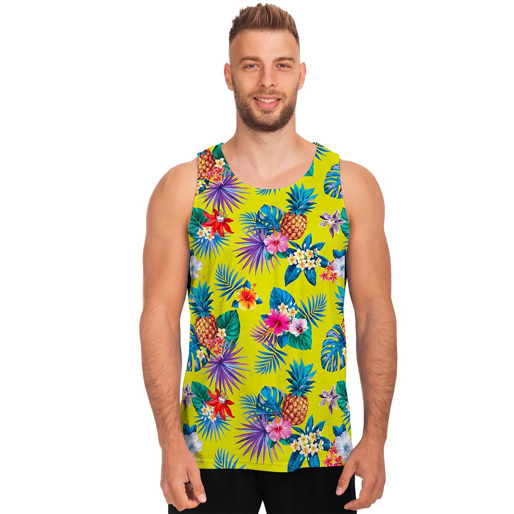 Lime Hawaiian Pineapple Pattern Print Men's Tank Top