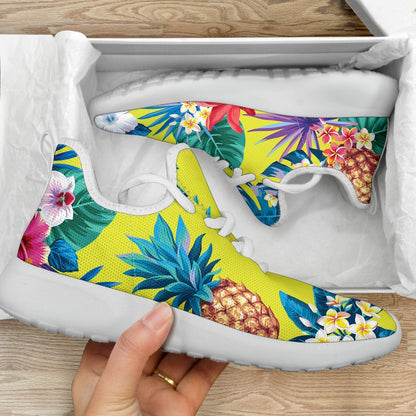 Lime Hawaiian Pineapple Pattern Print Mesh Knit Shoes GearFrost