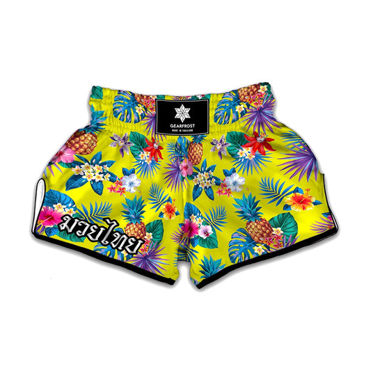 Lime Hawaiian Pineapple Pattern Print Muay Thai Boxing Shorts
