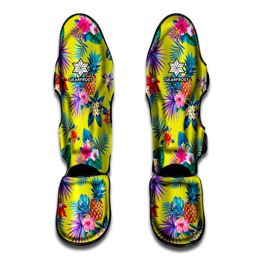 Lime Hawaiian Pineapple Pattern Print Muay Thai Shin Guard