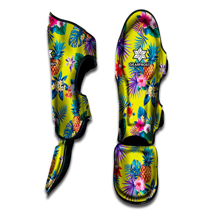 Lime Hawaiian Pineapple Pattern Print Muay Thai Shin Guard