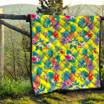 Lime Hawaiian Pineapple Pattern Print Quilt