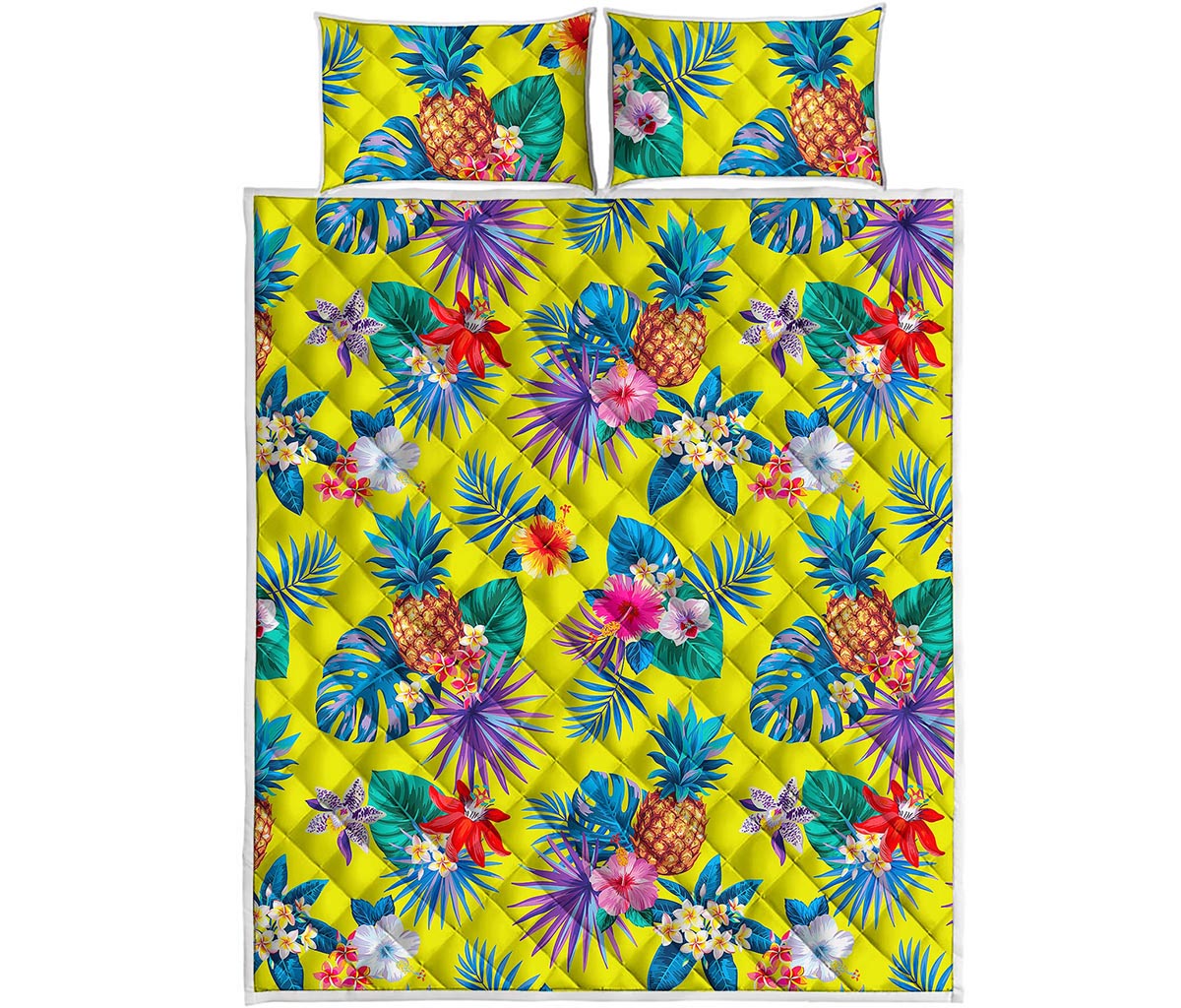 Lime Hawaiian Pineapple Pattern Print Quilt Bed Set