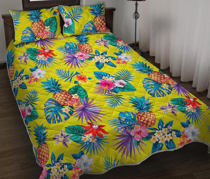 Lime Hawaiian Pineapple Pattern Print Quilt Bed Set