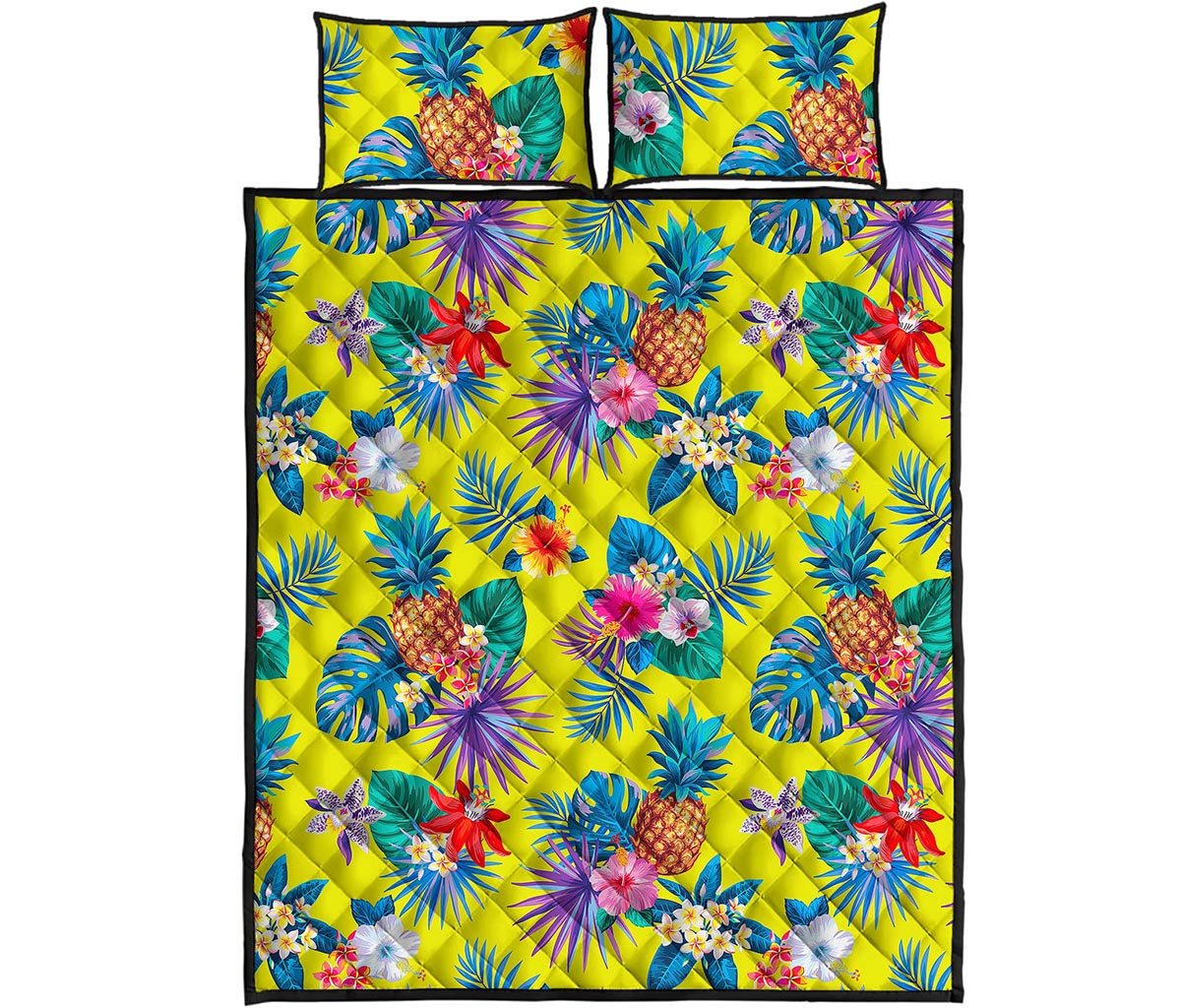 Lime Hawaiian Pineapple Pattern Print Quilt Bed Set
