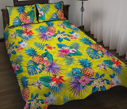 Lime Hawaiian Pineapple Pattern Print Quilt Bed Set