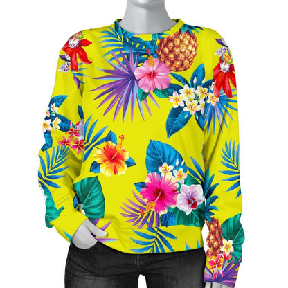 Lime Hawaiian Pineapple Pattern Print Women's Crewneck Sweatshirt GearFrost