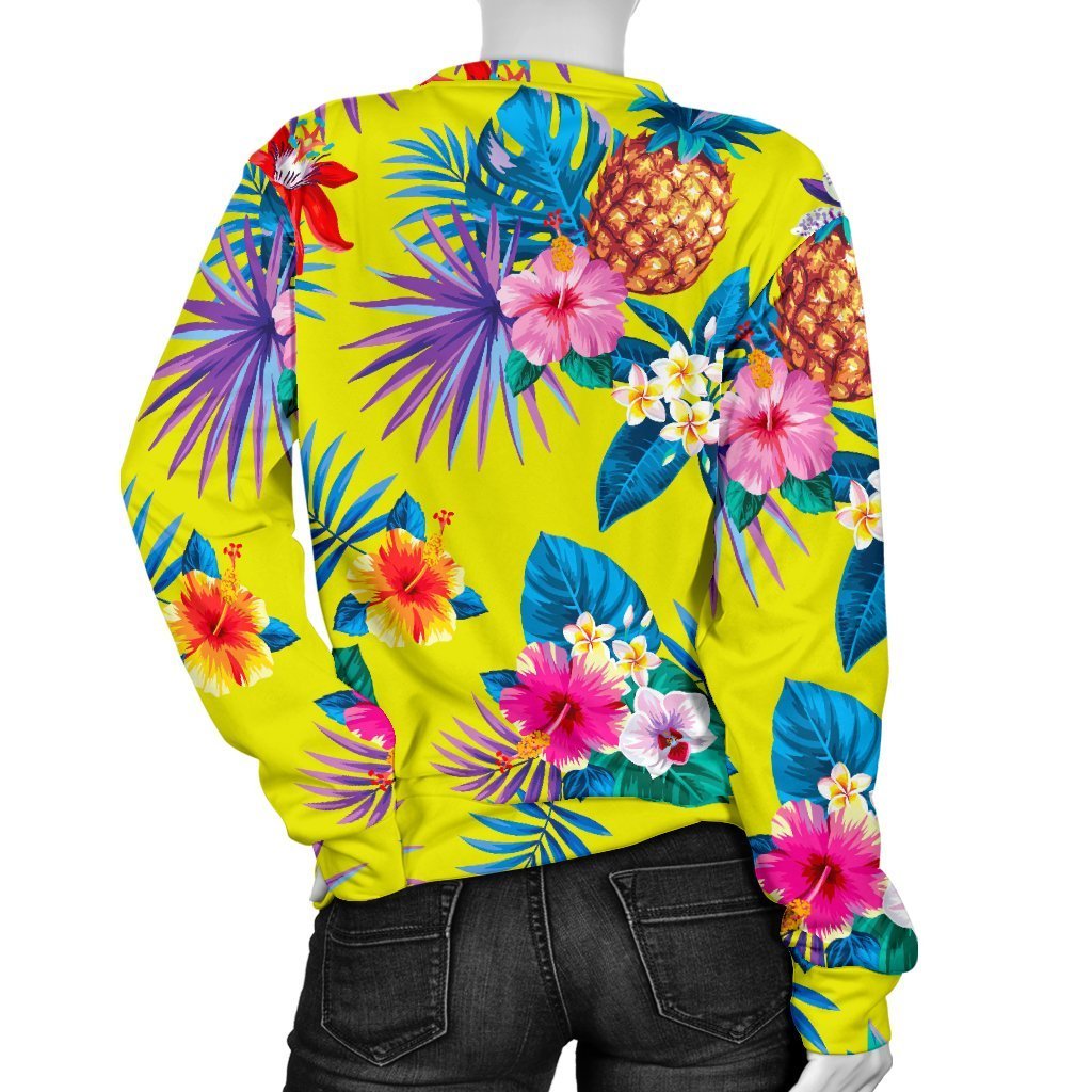 Lime Hawaiian Pineapple Pattern Print Women's Crewneck Sweatshirt GearFrost