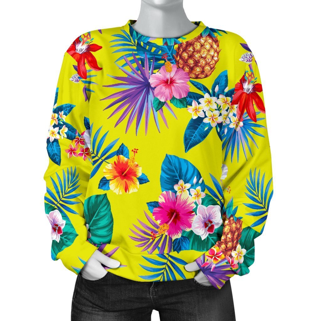 Lime Hawaiian Pineapple Pattern Print Women's Crewneck Sweatshirt GearFrost