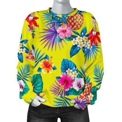 Lime Hawaiian Pineapple Pattern Print Women's Crewneck Sweatshirt GearFrost
