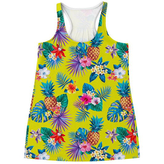 Lime Hawaiian Pineapple Pattern Print Women's Racerback Tank Top