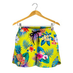 Lime Hawaiian Pineapple Pattern Print Women's Shorts