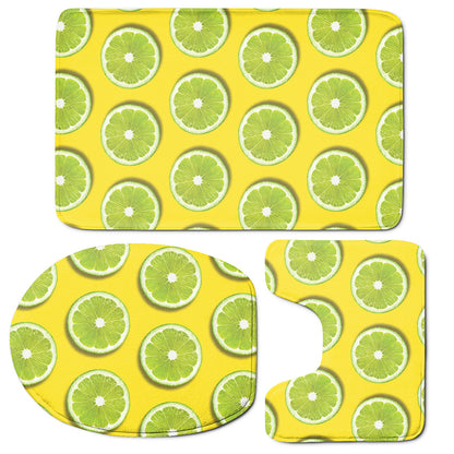 Lime Slices Pattern Print 3 Piece Bath Mat Set