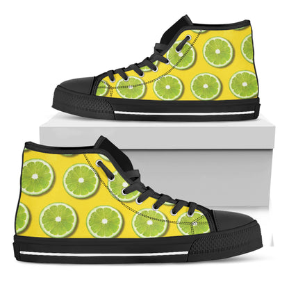 Lime Slices Pattern Print Black High Top Shoes